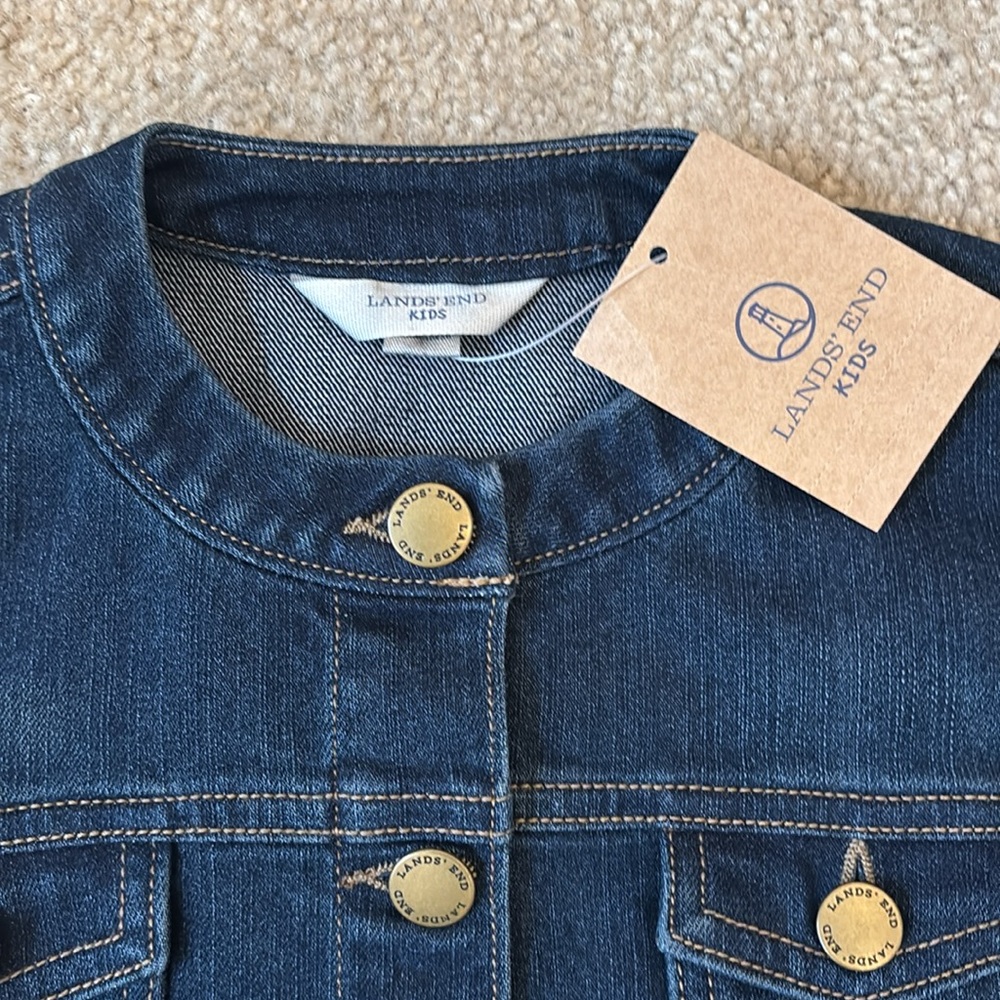 NWT Lands End Girls Denim Jean Jacket - Antique Dark Wash - Size S 7-8 - Picture 3 of 6
